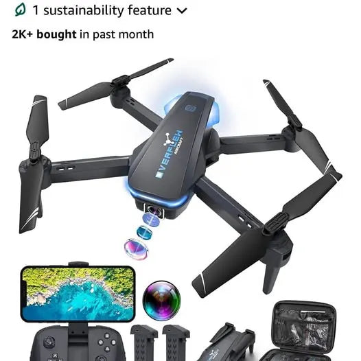 Foldable drone kit with controller, extra propellers, and storage case