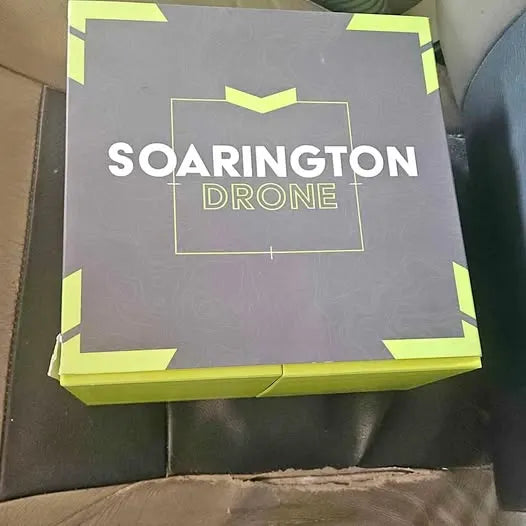 Soarington drone retail box with neon green trim