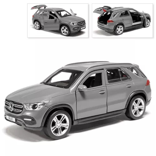 Matte grey diecast GLE SUV model car with chrome grille and alloy wheels