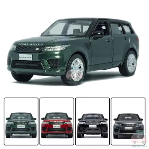 Green Range Rover Sport diecast model car toy, front 3/4 view with wheels visible