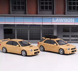 1:64 yellow diecast metal sports car toy, two models side by side with decals