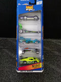 Hot Wheels 5-pack diecast cars blister with five vehicles in silver, green, and lime