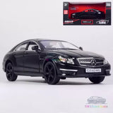 Mercedes CLS 63 AMG diecast toy model car, black front 3/4 view, alloy detail