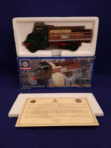 Diecast stake truck with wood-style trailer, in retail box, anniversary edition, NIB