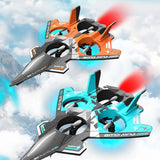 Remote control stunt jet plane toy, orange and teal with twin propellers