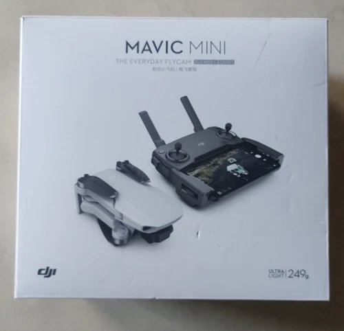 DJI Mavic Mini drone with remote control, packaged in retail box