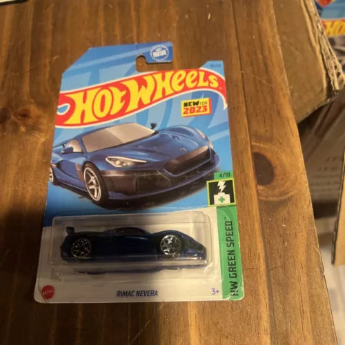 Hot Wheels Rimac Nevera diecast car on card, blue