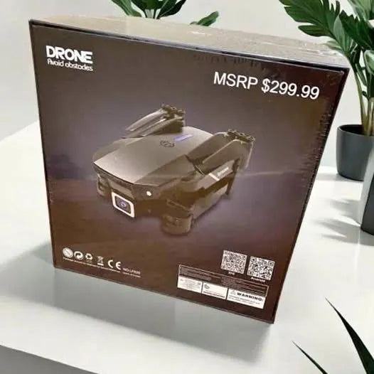 Drone retail packaging box with pictured drone and MSRP label