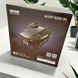 Drone retail packaging box with pictured drone and MSRP label