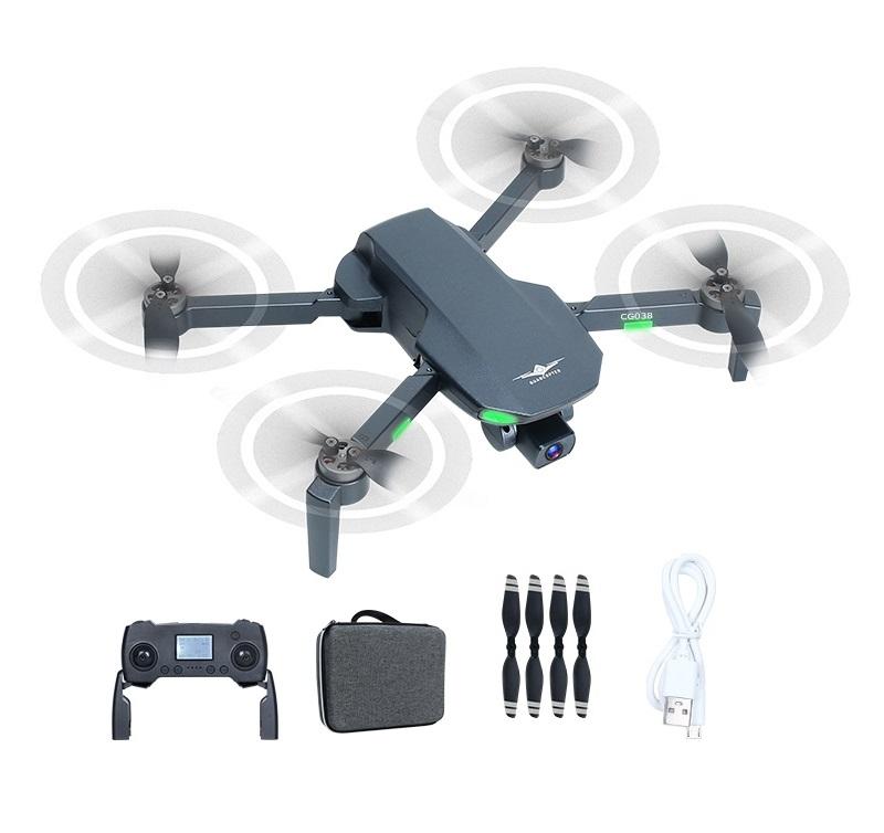 Quadcopter drone with camera, four propellers, and accessories kit