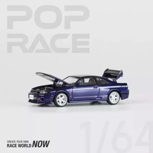 Purple 1:64 diecast Nissan GT-R Nismo 400R toy car with front-left view