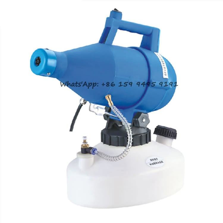 Portable electric fogger sprayer with blue motor unit and white tank