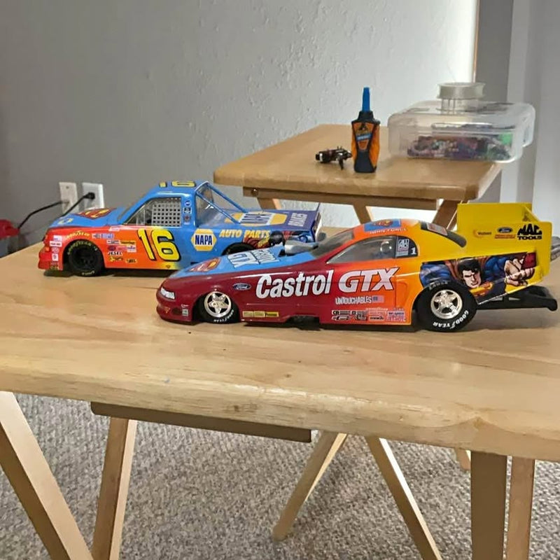 Diecast race car set with blue #16 and red Castrol GTX cars