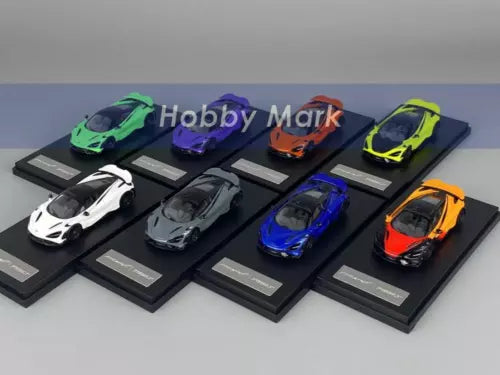 Set of 1:64 diecast supercar model toys on display cards, multiple colors