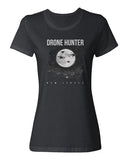 Black ladies' crewneck T-shirt with front Drone Hunter graphic and moon, New Jersey text