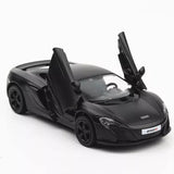 1:36 McLaren 650S diecast model car in black with raised scissor doors