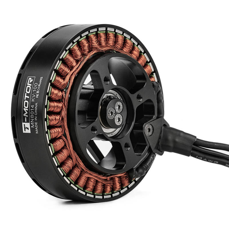 T-MOTOR MN8014 brushless UAV motor with copper stator coils and black casing