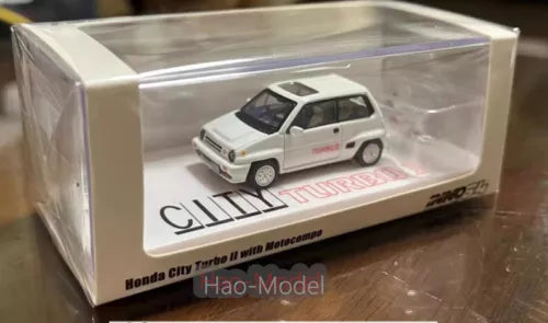 White diecast Honda City Turbo II model car in display box, 1:64 scale