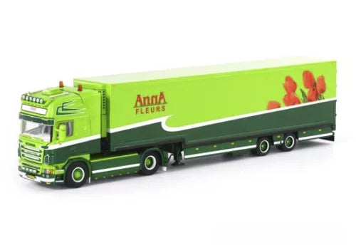 Green diecast refrigerated truck with Anna Fleurs floral panel and trailer