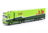 Green diecast refrigerated truck with Anna Fleurs floral panel and trailer
