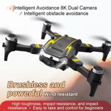 Foldable quadcopter drone with dual camera, four rotors and obstacle-avoidance sensors