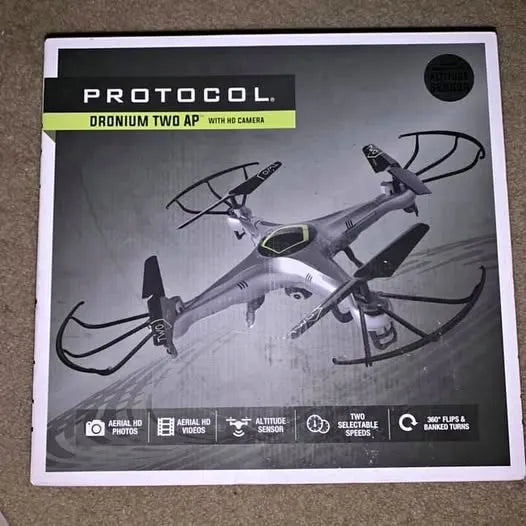 Protocol Dronium Two AP drone with HD camera, illustrated on product box