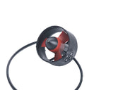 Underwater thruster motor with red propeller blades, black housing, and cable
