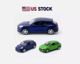Porsche Macan S 1/36 diecast SUV model, blue with green and dark blue views