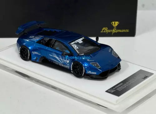 Blue LP670-4 Murcielago diecast resin model car with open details, side view