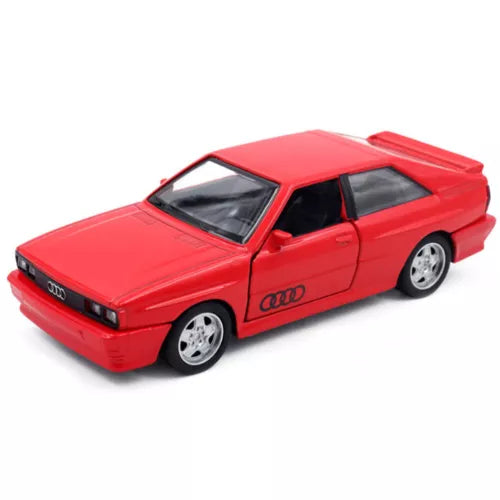 Red diecast model car with Audi logo, 1:36 scale