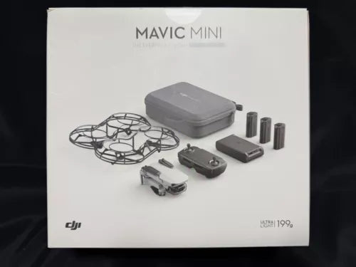 DJI Mavic Mini Fly More Combo box with drone batteries and accessories