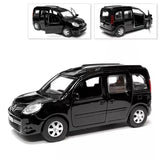 Black Renault Kangoo diecast model car, 1/36 scale, open windows