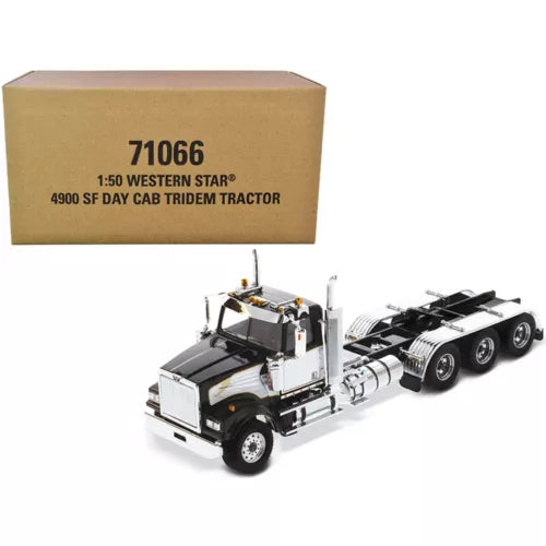 Diecast model tractor, Western Star 4900 SF day cab tridem, black and white