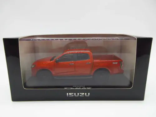 Orange Isuzu D-Max pickup diecast mini car in display box with clear window