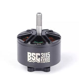 Brushless motor for FPV drone, black cylindrical body with metal shaft and BSC 3115 label