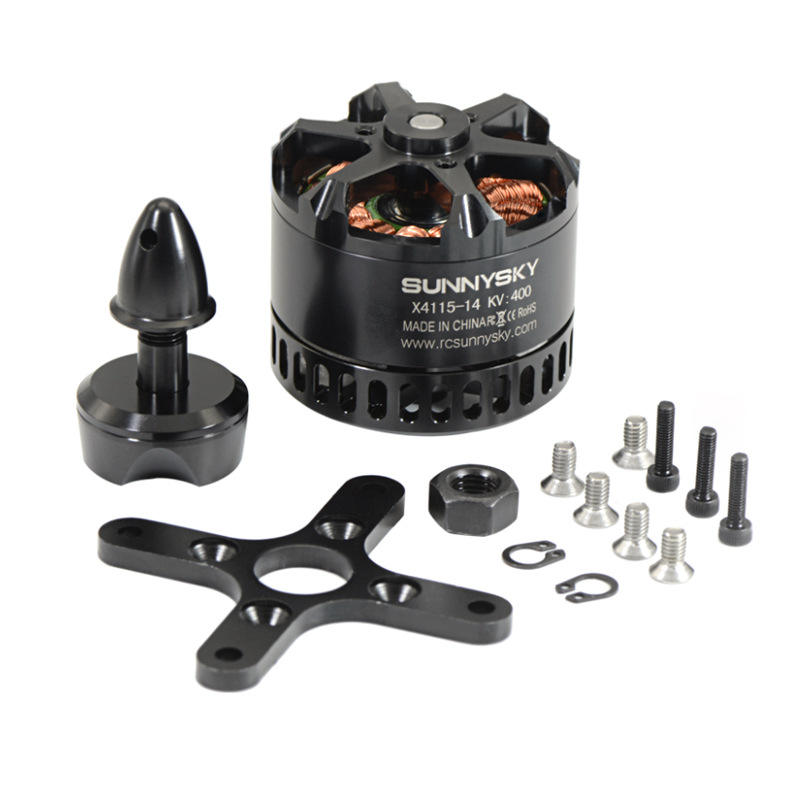 SUNNYSKY motor drone kit with fixed wing prop adapter, screws, and protective caps