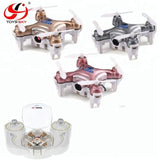 Mini quadcopter drone set with camera and white controller, three color variants