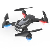 Obstacle-avoidance quadcopter drone with front camera, four propellers, blue and red lights