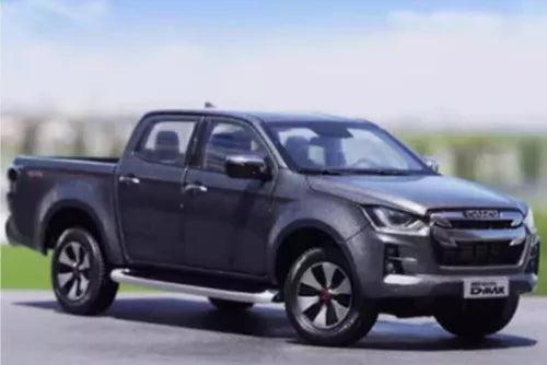 Gray pickup truck diecast model in front 3/4 view, open grille and headlights