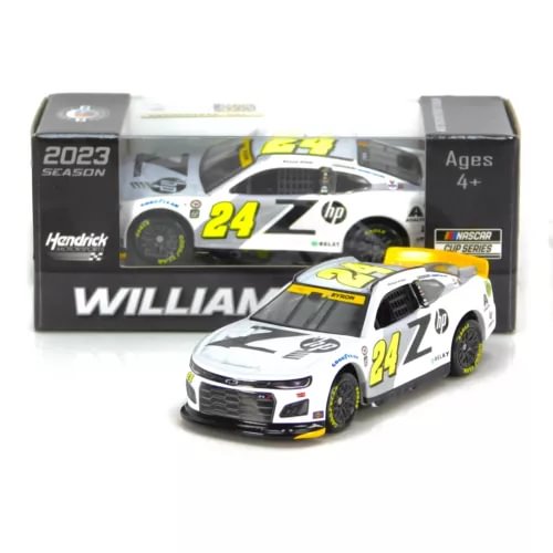 NASCAR diecast race car model in white with yellow #24 and black details
