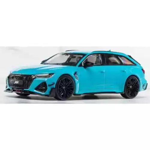 Blue diecast mini car with black wheels, front three-quarter view