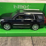 Black Cadillac Escalade diecast SUV, side view with silver trim and wheels