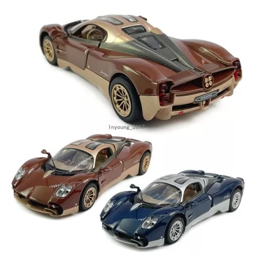 1:32 diecast model cars set with brown and blue supercars, front 3/4 angles
