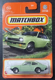 Green Opel Kadett C GT/E Matchbox diecast car in blister packaging, orange card.