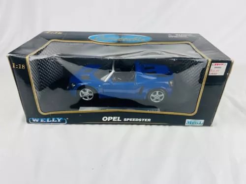 Blue 1:18 scale Opel Speedster diecast car in display box