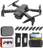 Foldable 2K drone quadcopter with 4 propellers, camera, remote controller, two batteries