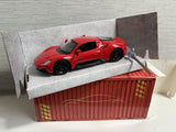 Red diecast model car, pull-back toy vehicle, 1/36 scale