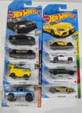 Hot Wheels diecast car 8-pack in blister packaging, assorted vehicles with logos