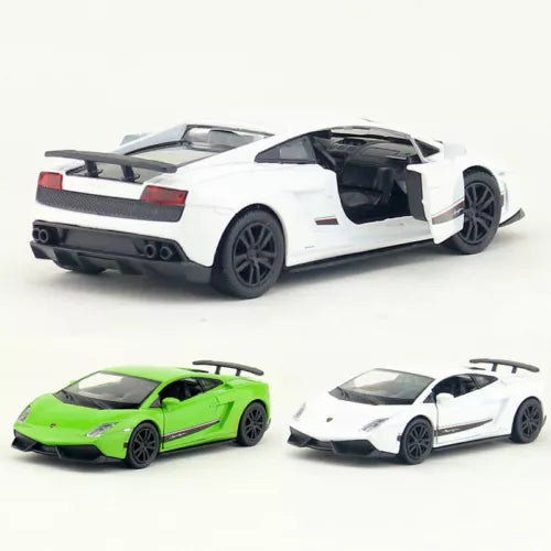 1:36 Lamborghini Gallardo diecast model car, white with open doors; green and white versions