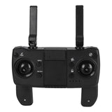 Black RC drone controller with dual joysticks and central screen